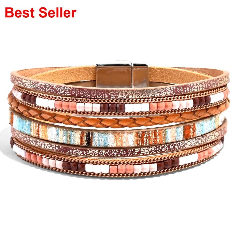 Leather Wrap Bracelets with Strong Clasp Multi-Layer Boho Jewelry